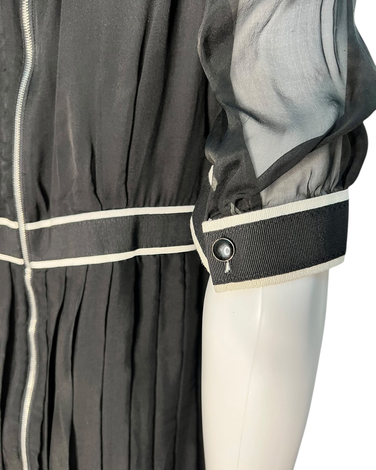 Dolce & Gabbana Black Pleated Silk Blend Dress with Sequin Collar Size IT 44