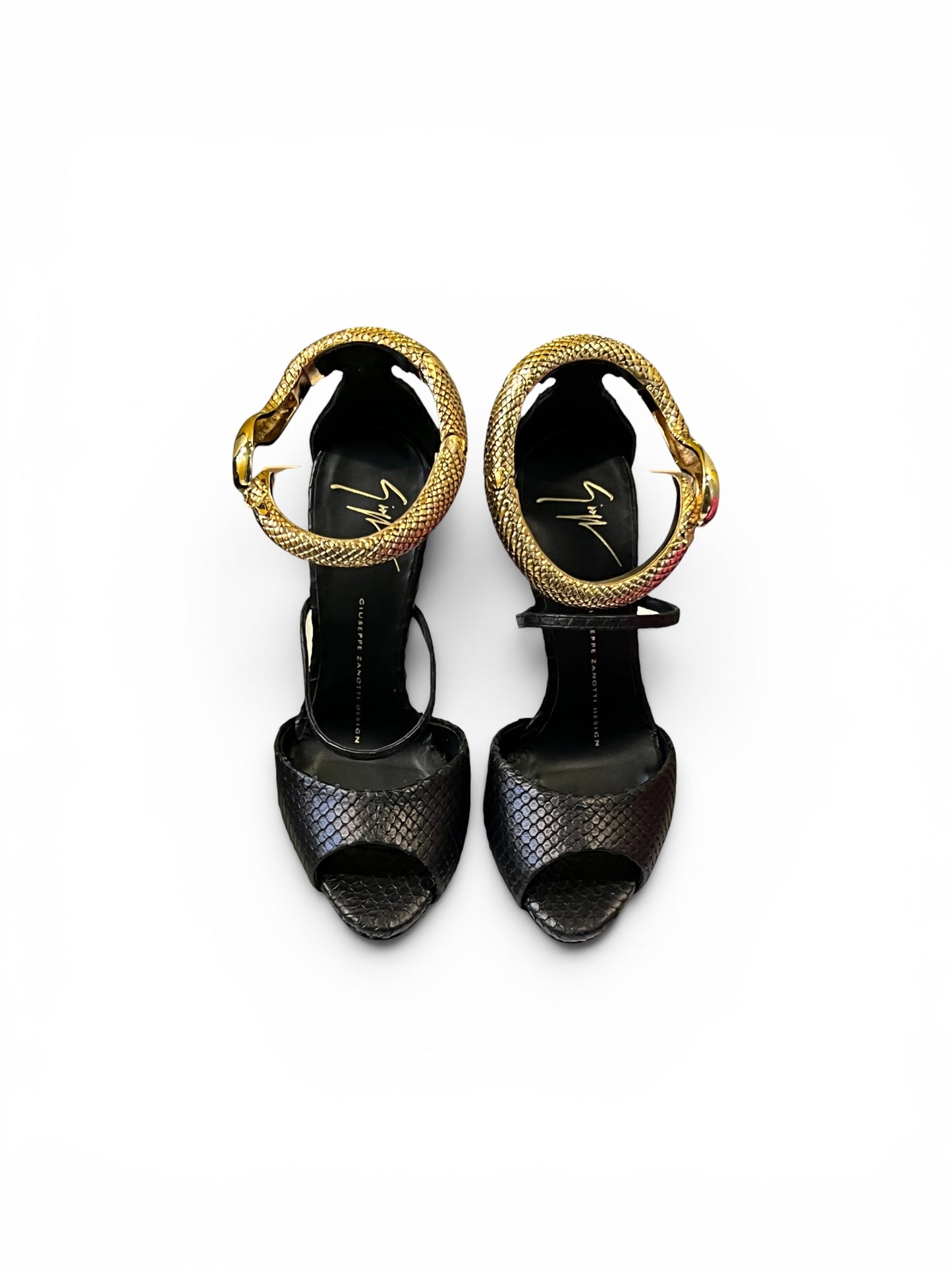 Giuseppe Zanotti Black Snake-Effect Snake Cuff Sandals – Size EU 36