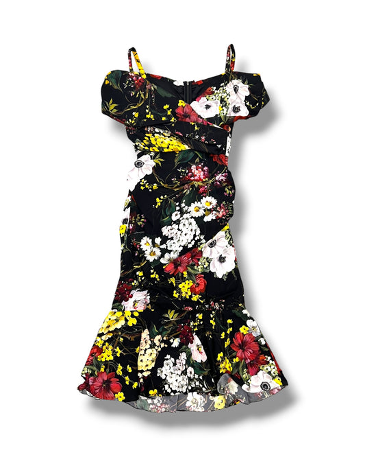 Dolce & Gabbana Black Floral Silk Midi Dress – IT 44