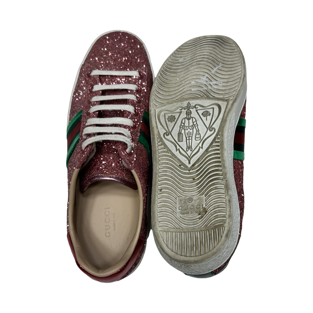 Pink glitter gucci trainers cheap
