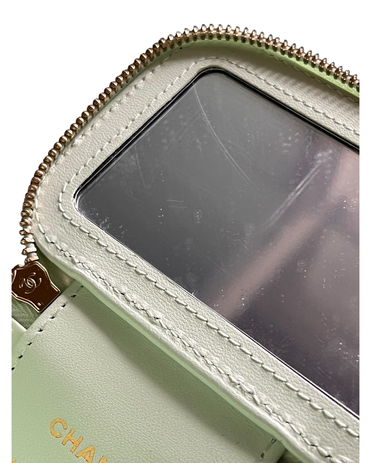 Chanel Mini Vanity Case Light Mint Green Caviar Leather Gold-Tone Hardware