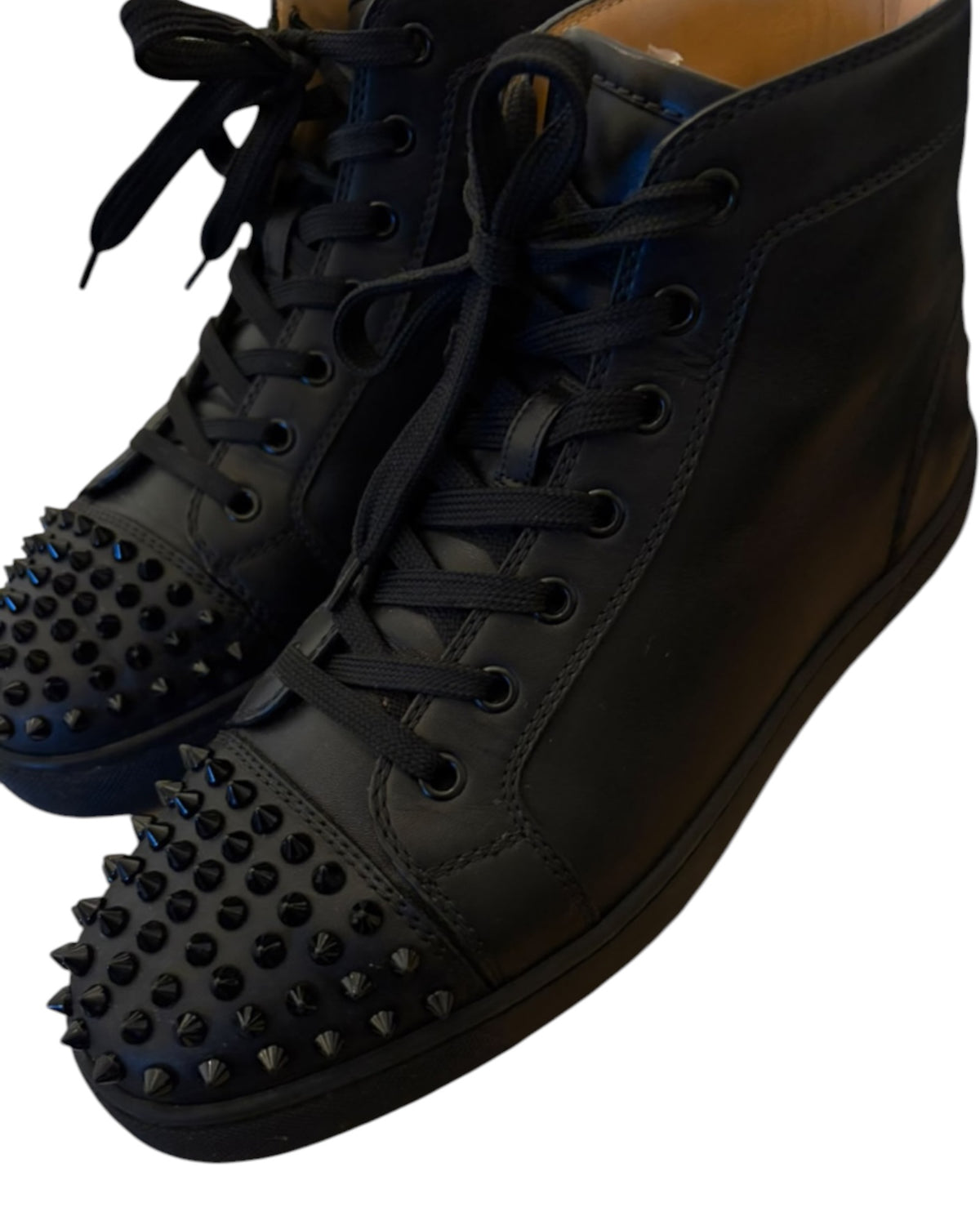Christian Louboutin Louis Spikes High-Top Sneakers – Black Leather