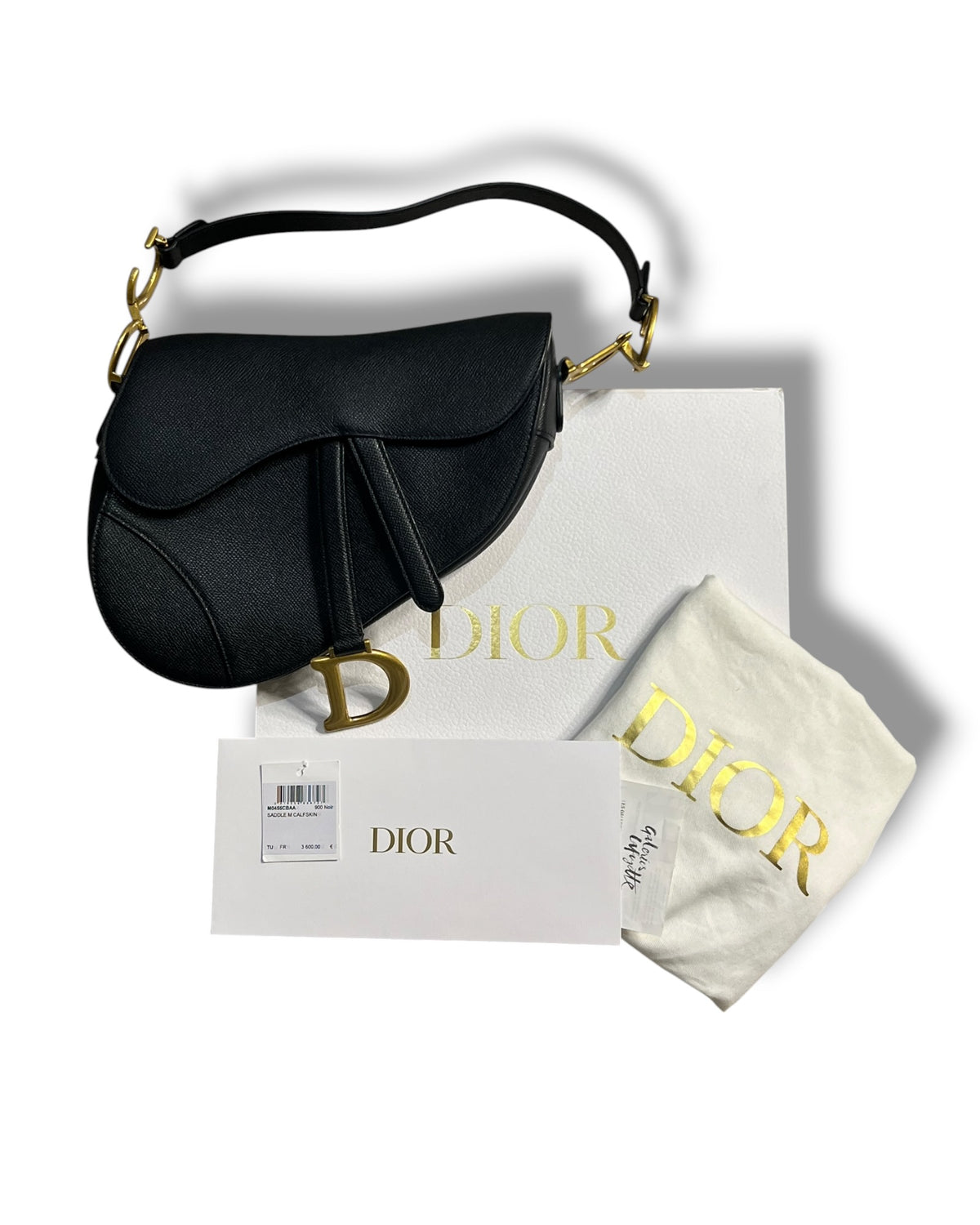 Dior Saddle Bag with Strap in Black Grained Calfskin
