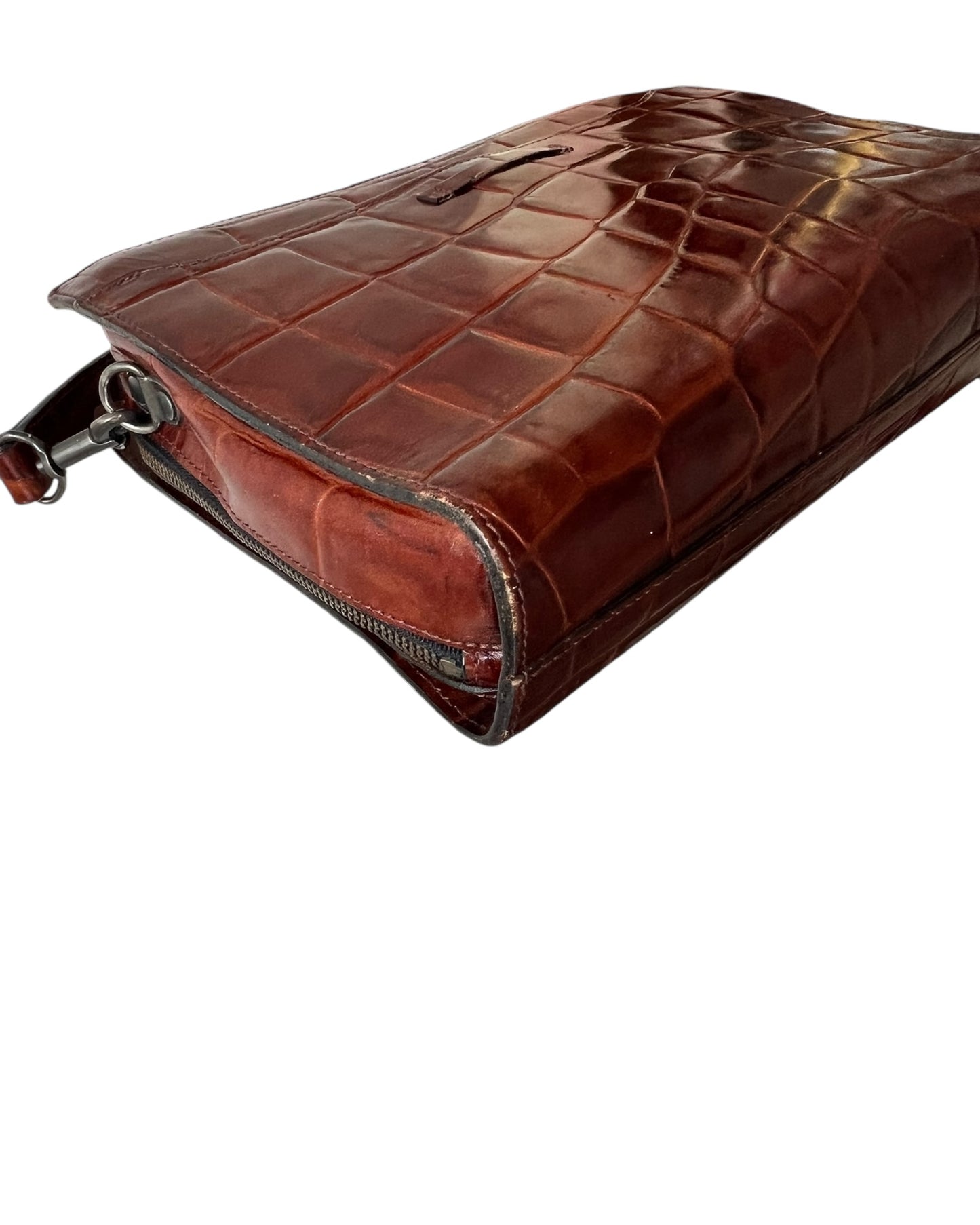 Vintage Croc-Embossed Structured Bag – Tan Colour