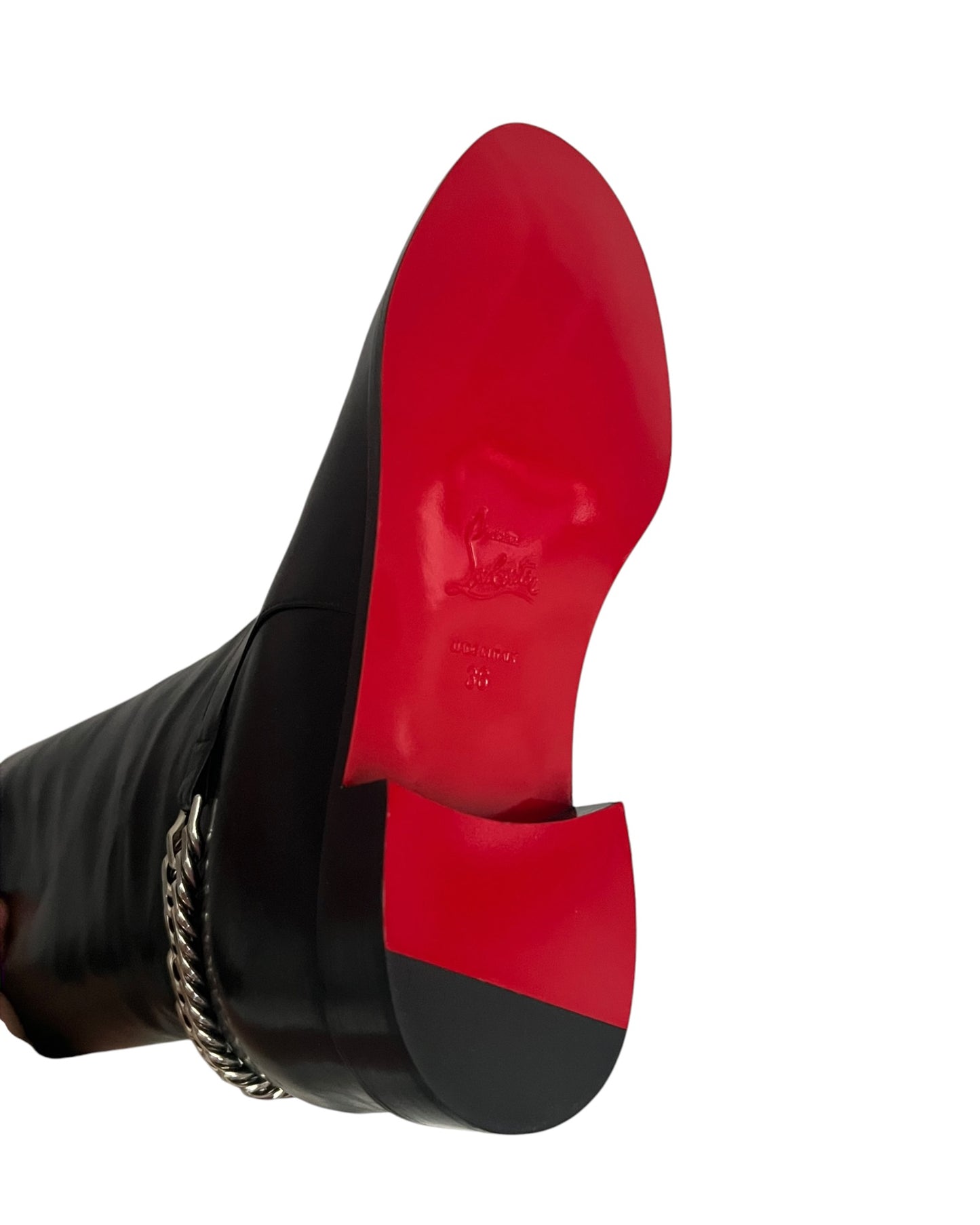 Christian Louboutin Cate Chain Riding Boots Black Leather | Size EU 36