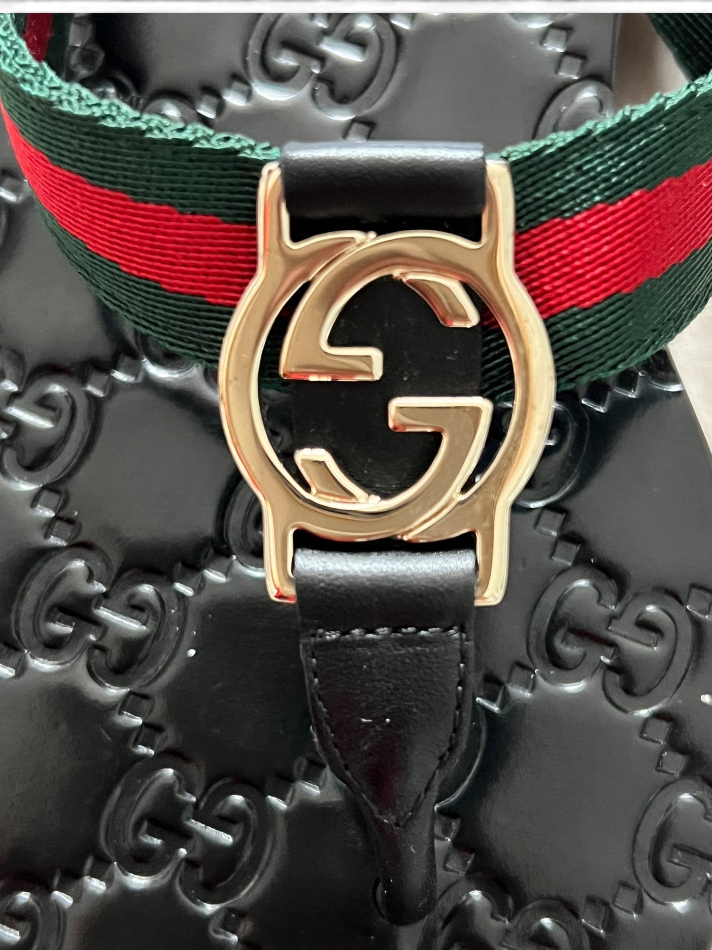 Gucci Interlocking G Web Thong Sandals – Black Rubber – Size 36½