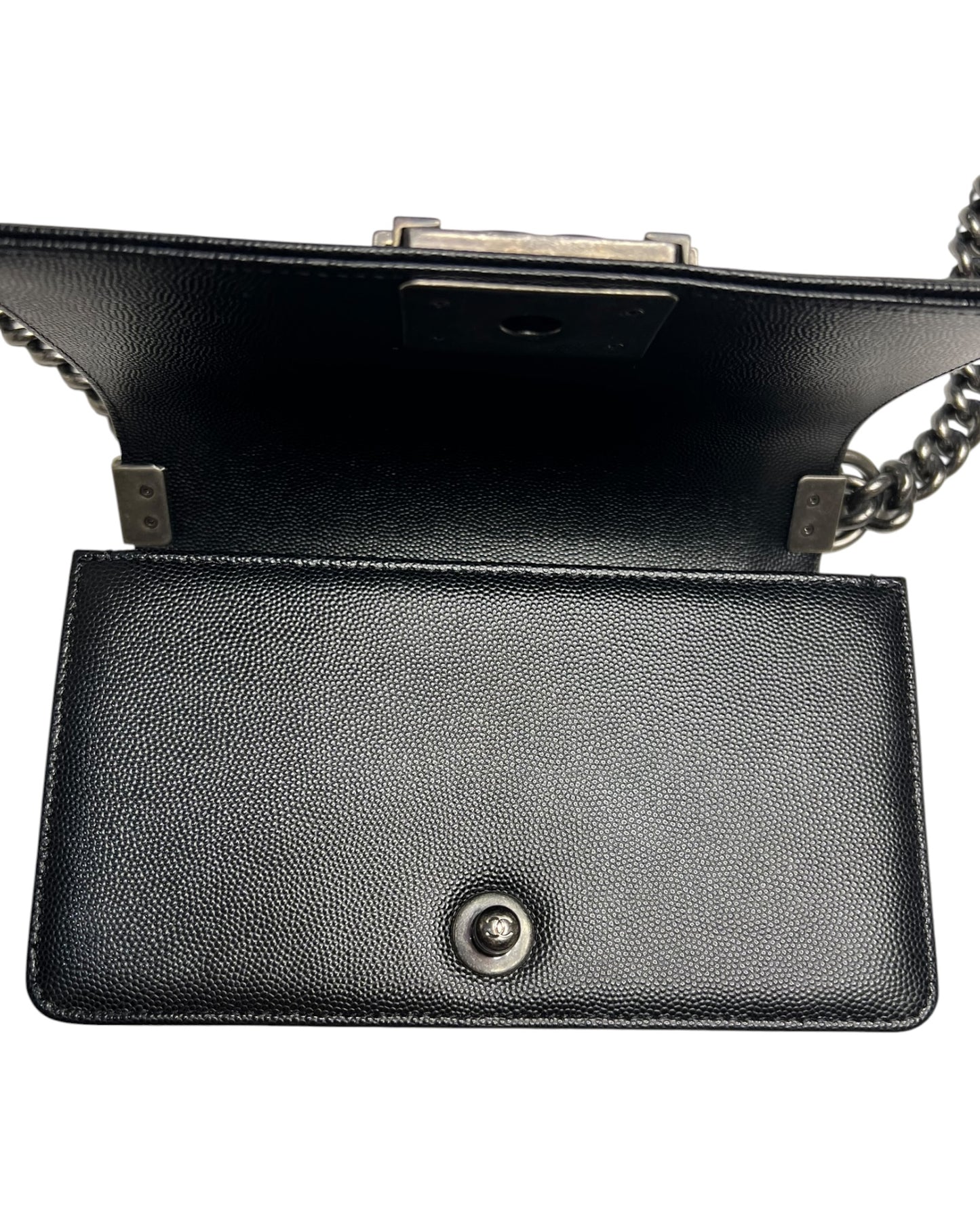Chanel Boy Small Flap Bag in Black Caviar Leather with Ruthenium Hardware
