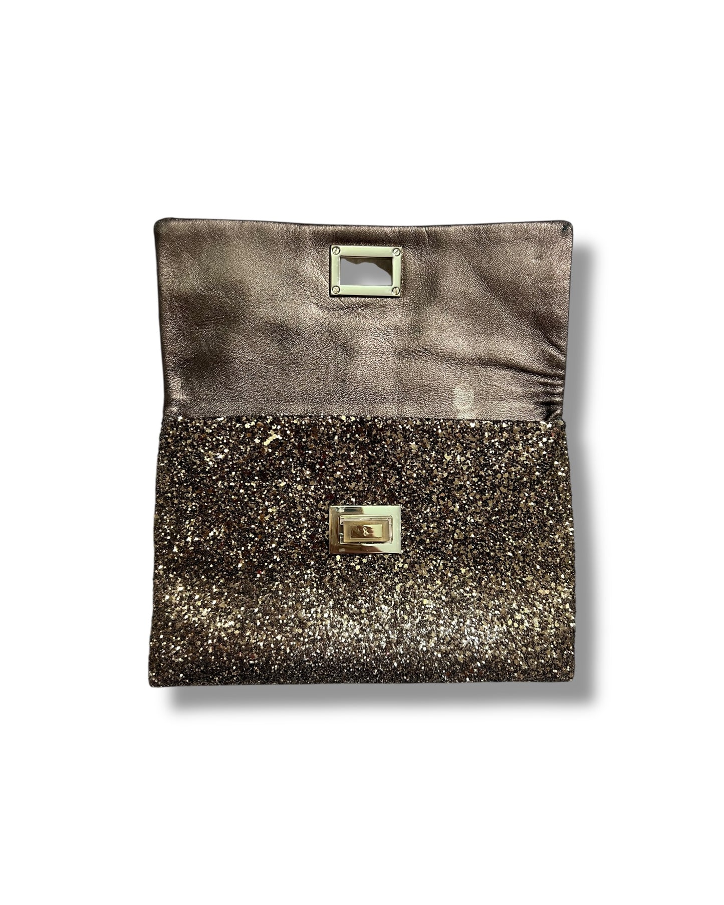 Anya Hindmarch Glitter Leather Clutch Bag Brown Silver Hardware Evening