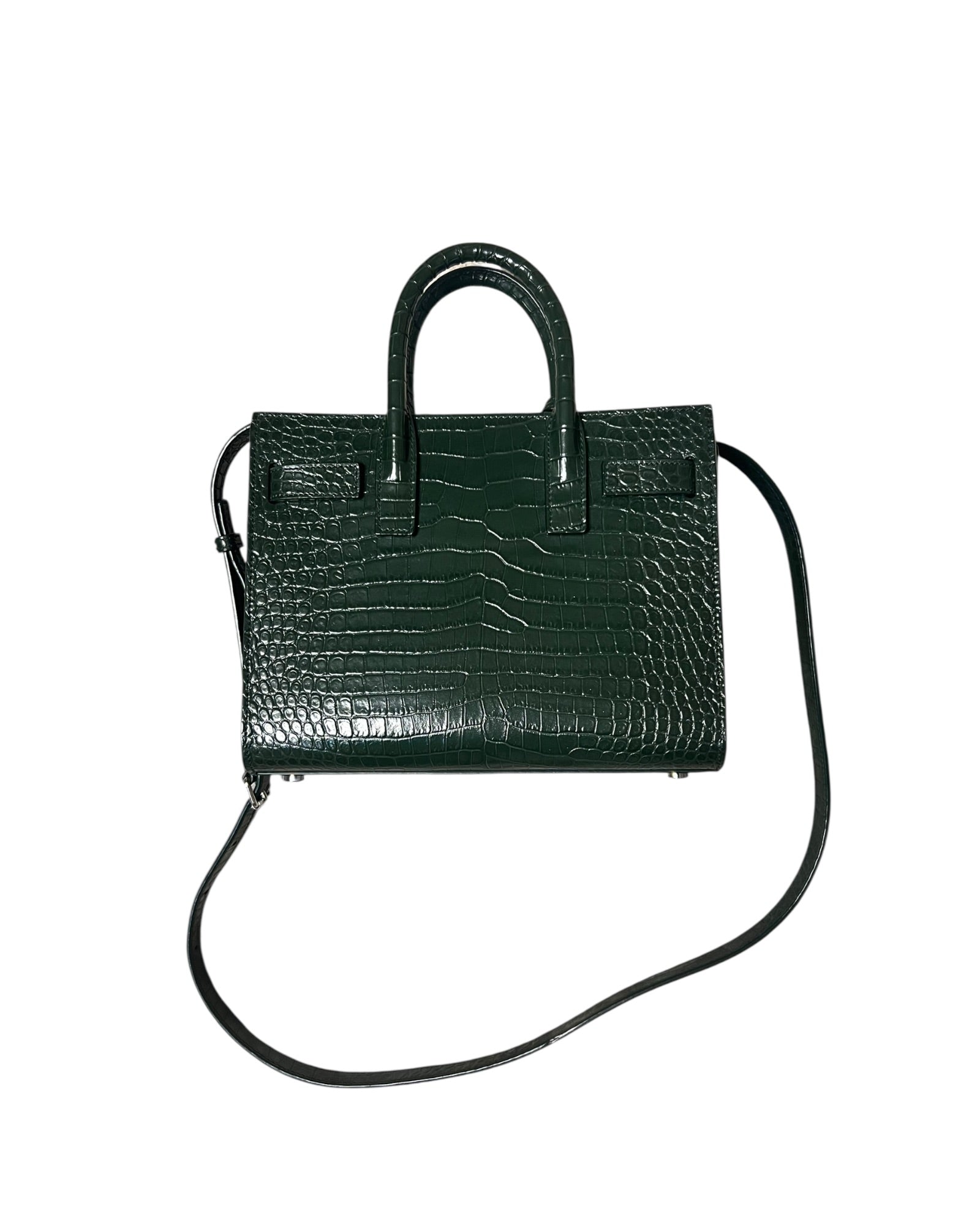 Saint Laurent Nano Sac de Jour Croc-Embossed Tote | Dark Green - The Luxury Savvy