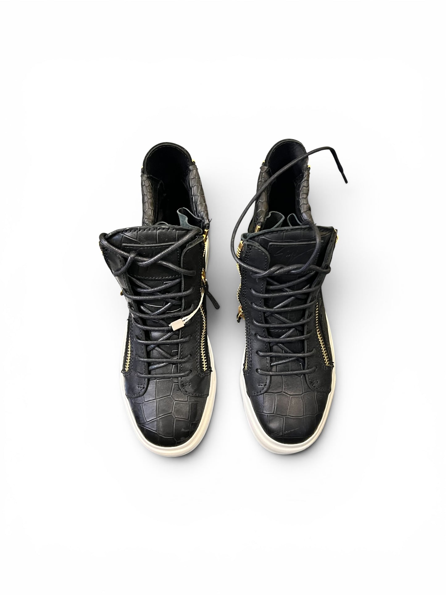 Giuseppe Zanotti Croc-Embossed High-Top Trainers – Black | Size 36
