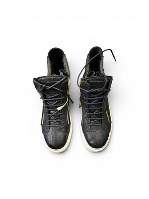 Giuseppe Zanotti Croc-Embossed High-Top Trainers – Black | Size 36