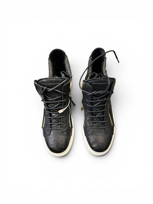 Giuseppe Zanotti Croc-Embossed High-Top Trainers – Black | Size 36