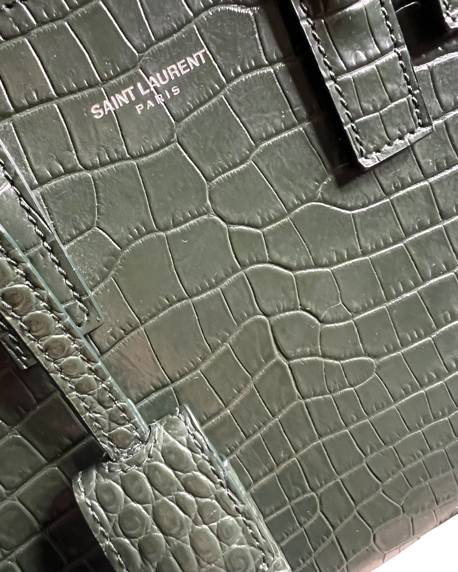 Saint Laurent Nano Sac de Jour Croc-Embossed Tote | Dark Green - The Luxury Savvy