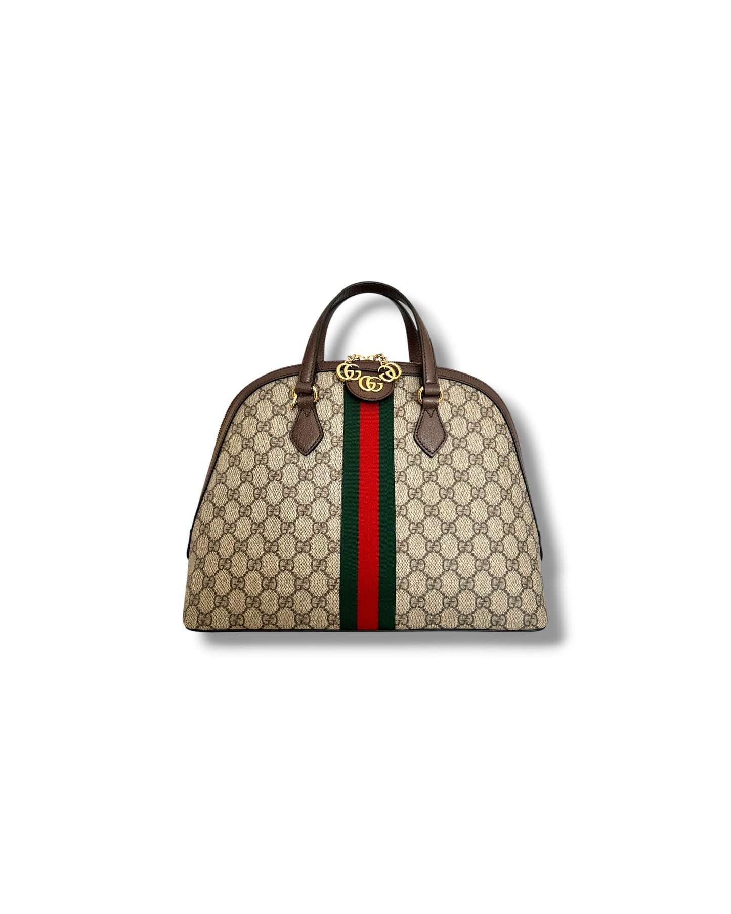 Gucci Ophidia GG Supreme Medium Top Handle Bag Beige Canvas & Brown Leather - The Luxury Savvy