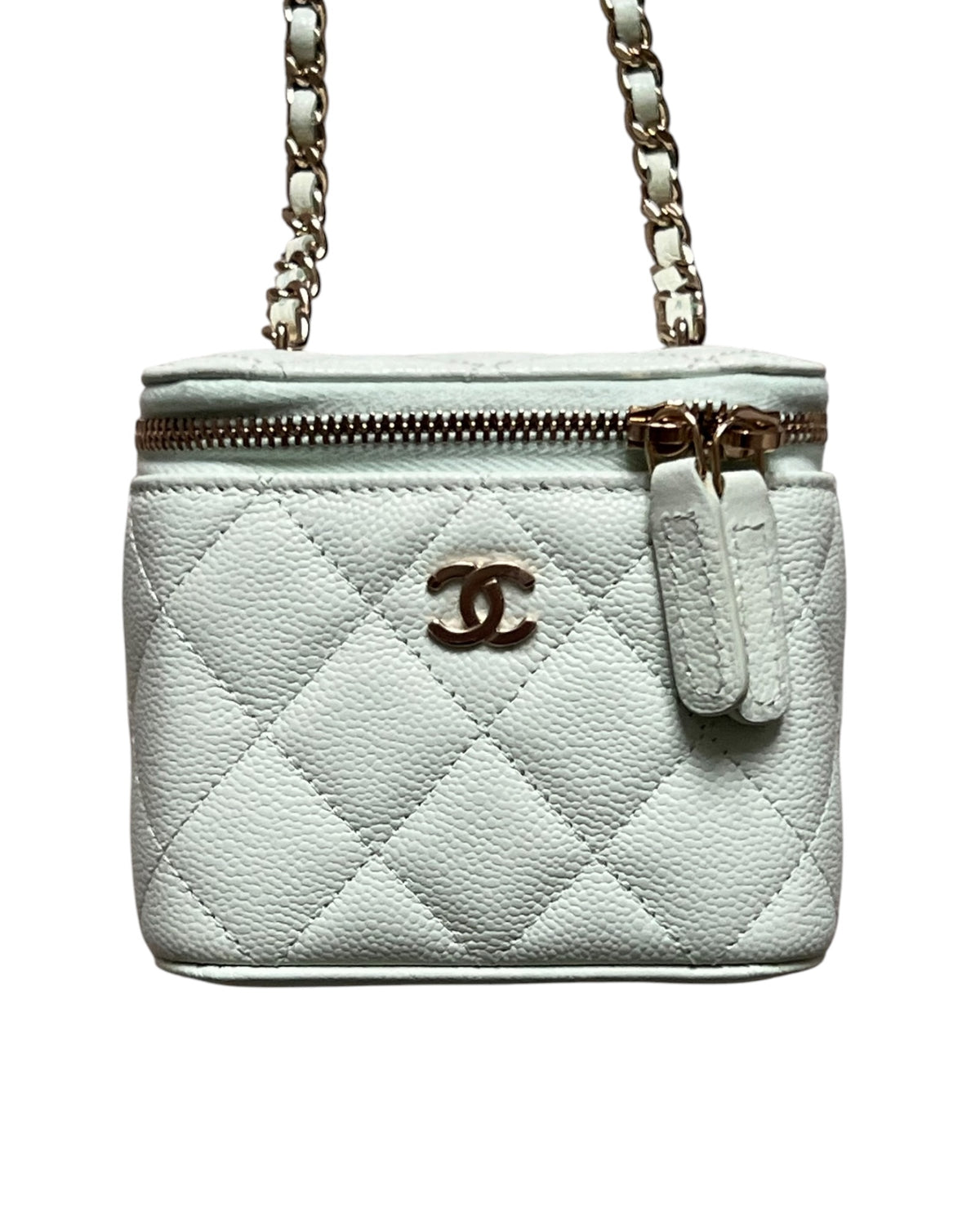 Chanel Mini Vanity Case Light Mint Green Caviar Leather Gold-Tone Hardware