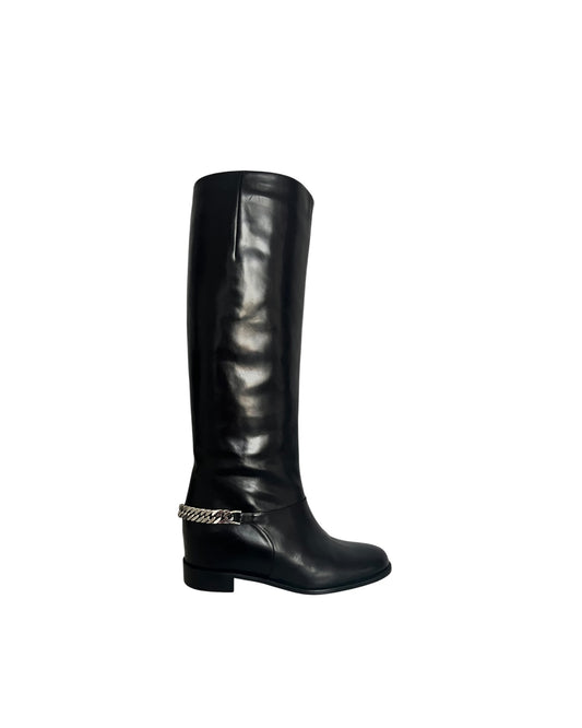 Christian Louboutin Cate Chain Riding Boots Black Leather | Size EU 36