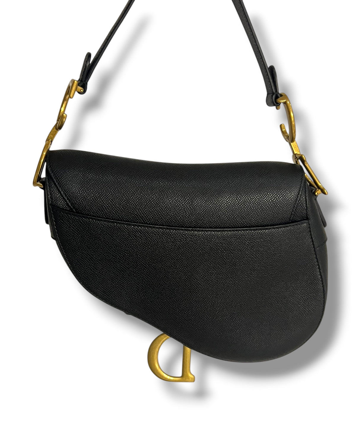 Dior Saddle Bag with Strap in Black Grained Calfskin