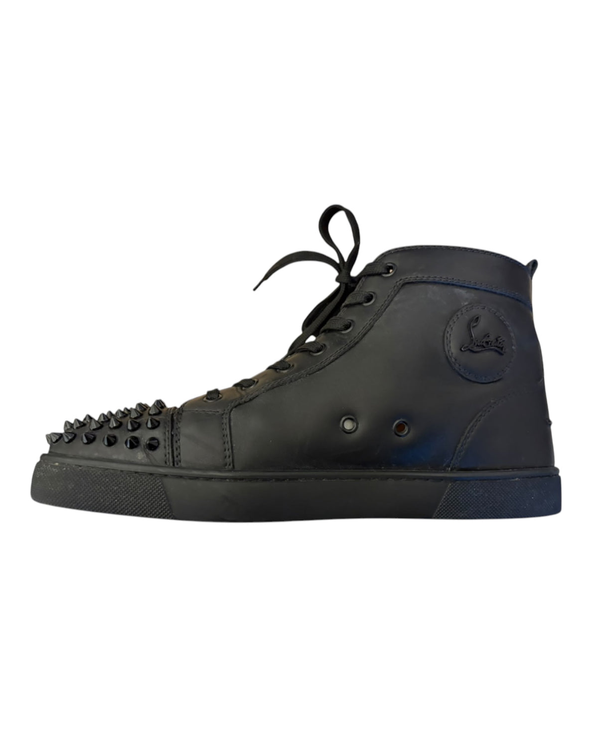 Christian Louboutin Louis Spikes High-Top Sneakers – Black Leather