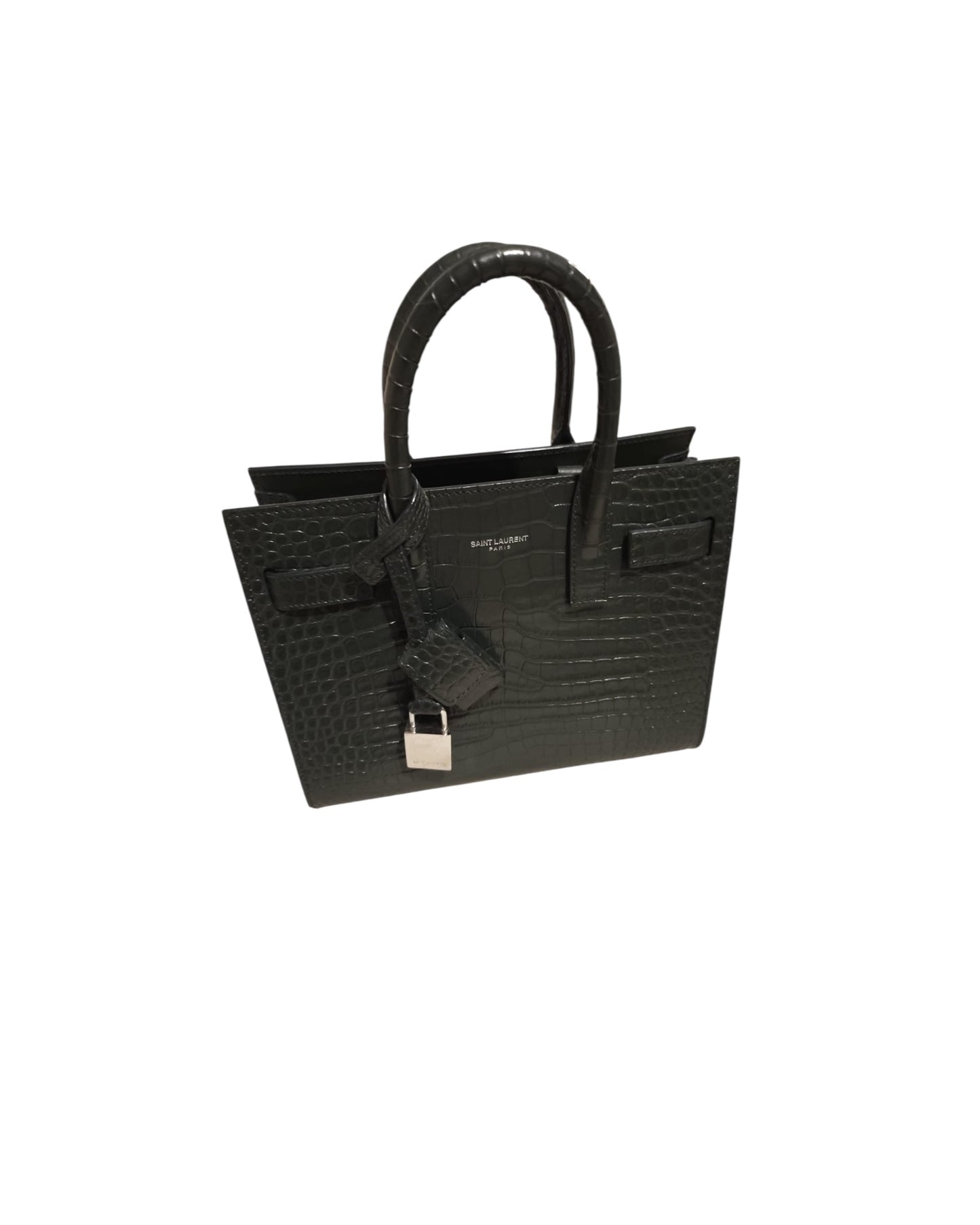 Saint Laurent Nano Sac de Jour Croc-Embossed Tote | Dark Green - The Luxury Savvy