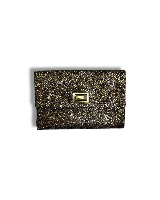 Anya Hindmarch Glitter Leather Clutch Bag Brown Silver Hardware Evening