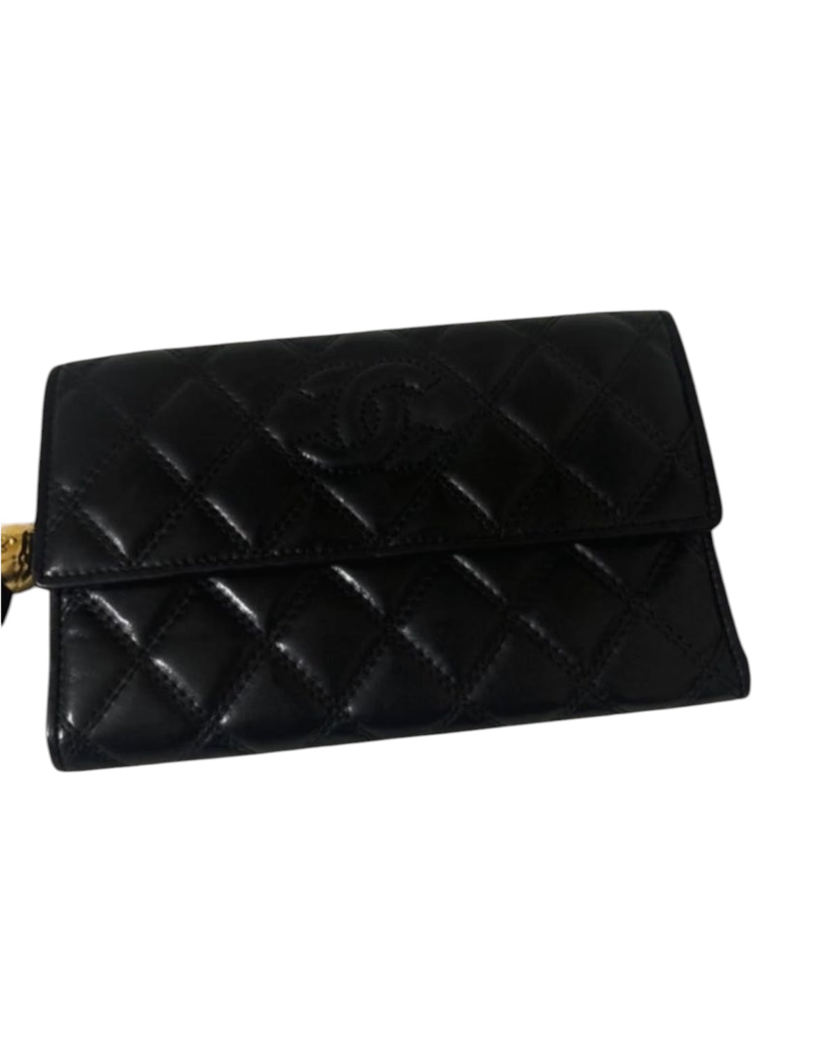 Vintage Chanel Black Quilted Leather CC Tassel Wallet