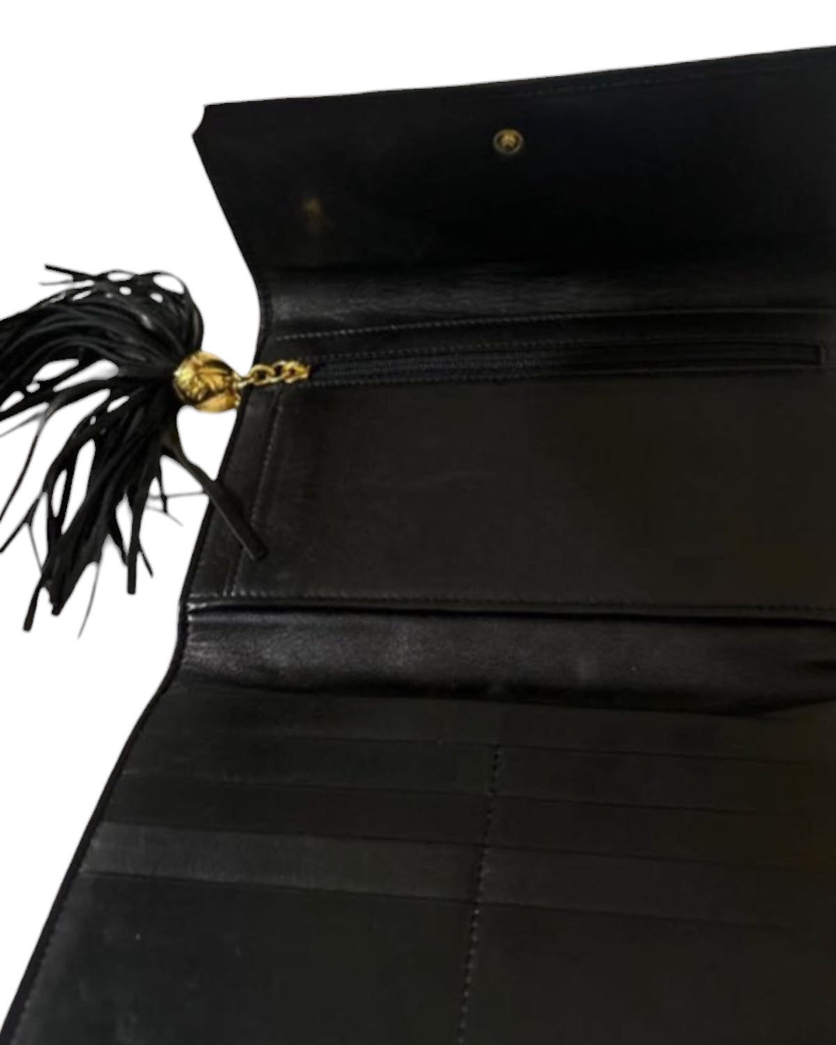 Vintage Chanel Black Quilted Leather CC Tassel Wallet