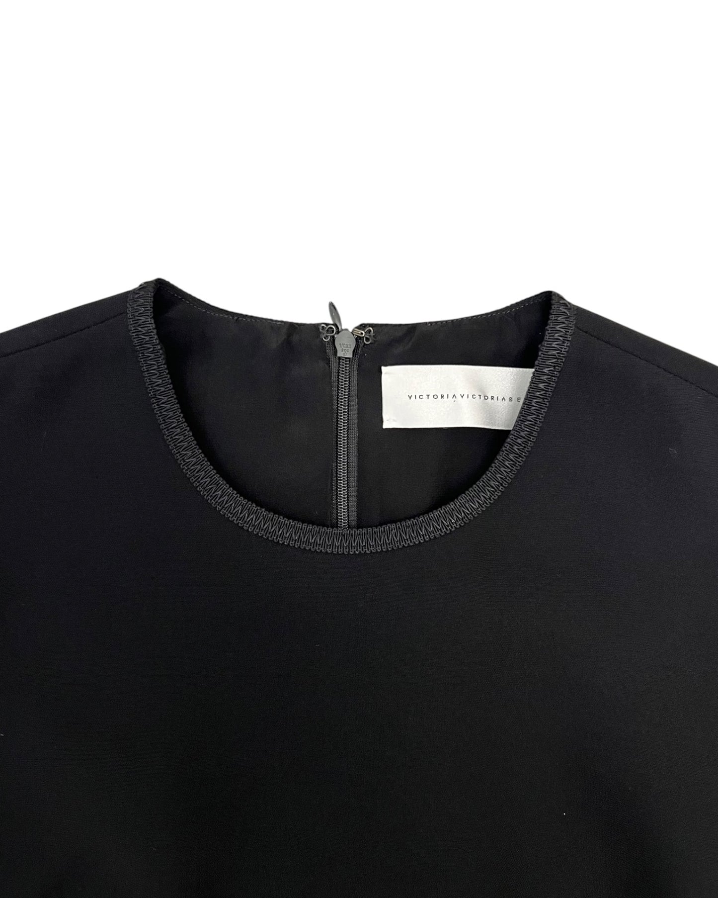 Victoria Beckham Black Sleeveless Ruffle Hem Dress – UK 12