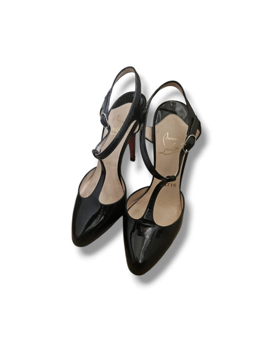 Christian Louboutin Black Patent Leather T-Strap Heels