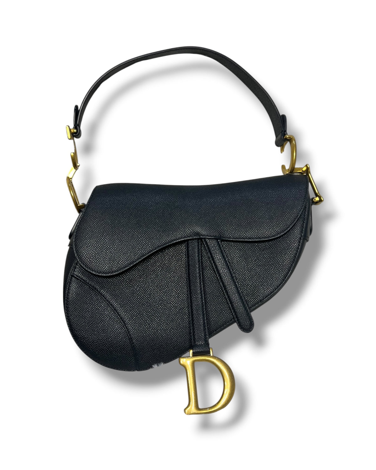 Dior Saddle Bag with Strap in Black Grained Calfskin