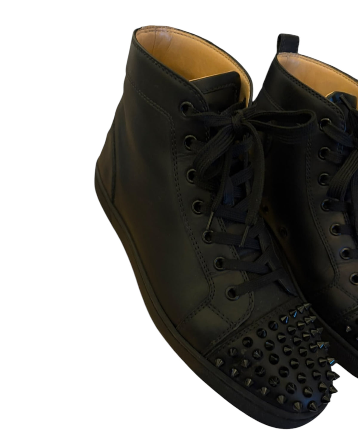 Christian Louboutin Louis Spikes High-Top Sneakers – Black Leather