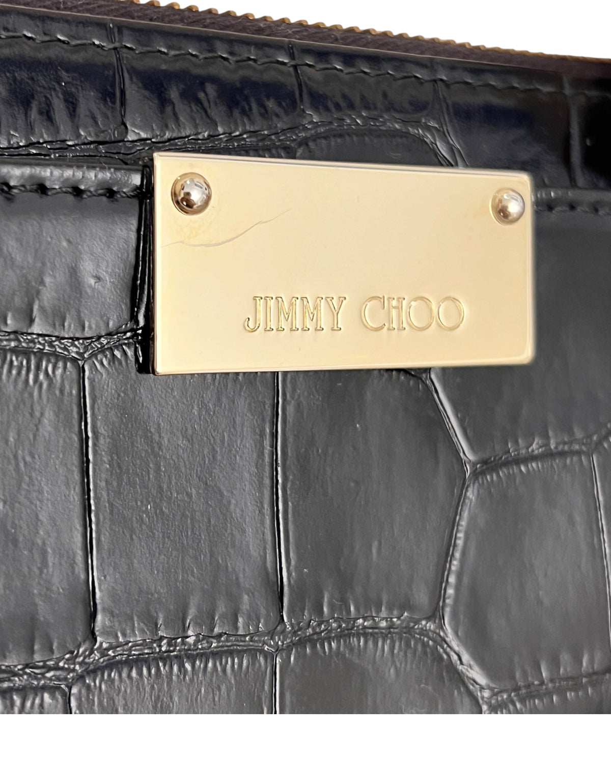 Jimmy Choo Black Croc-Embossed Leather Zip Around Wallet