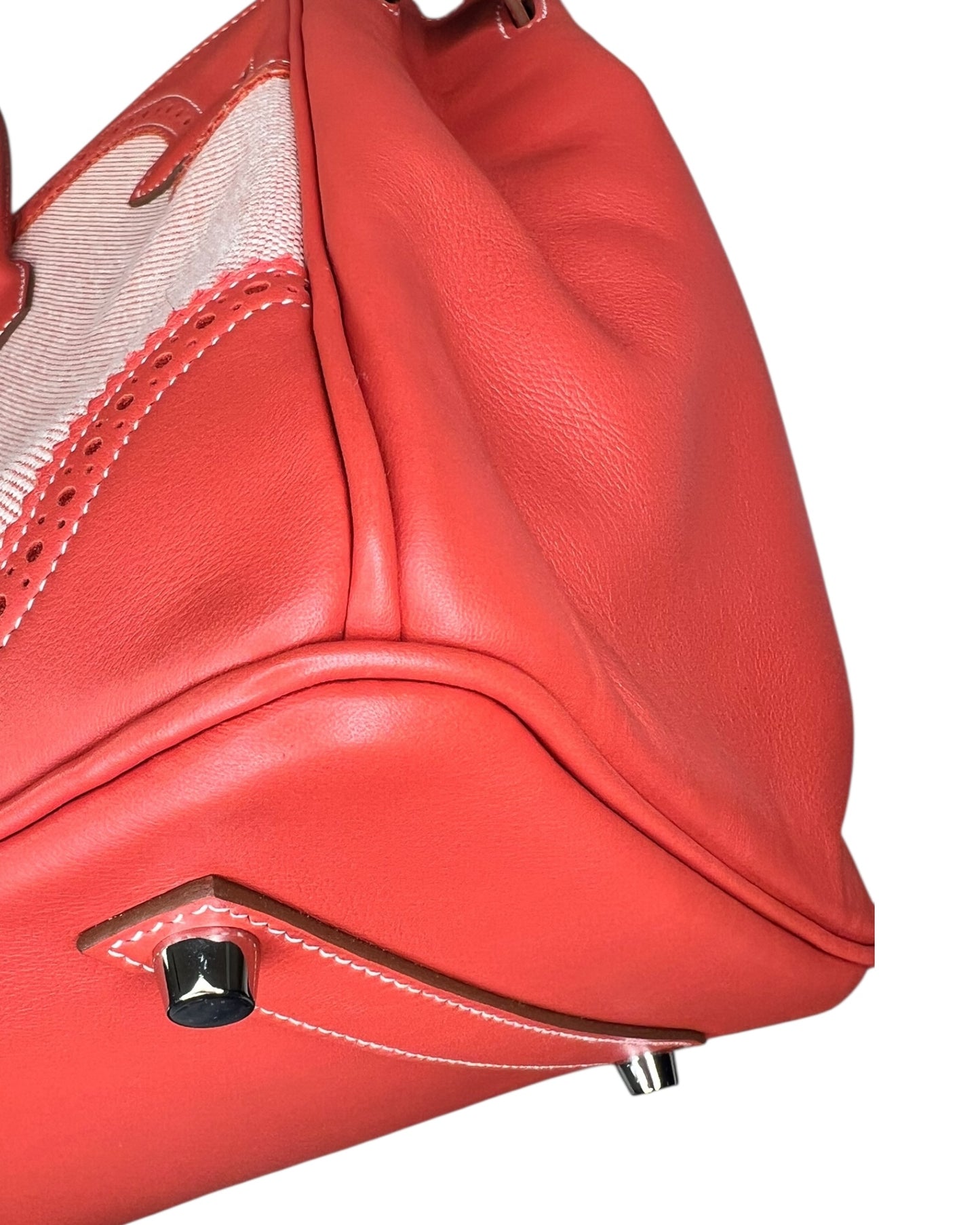 Hermès Birkin 35 Ghillies – Sanguine Swift with Toile Panels, Palladium Hardware – 2015 (T Stamp)