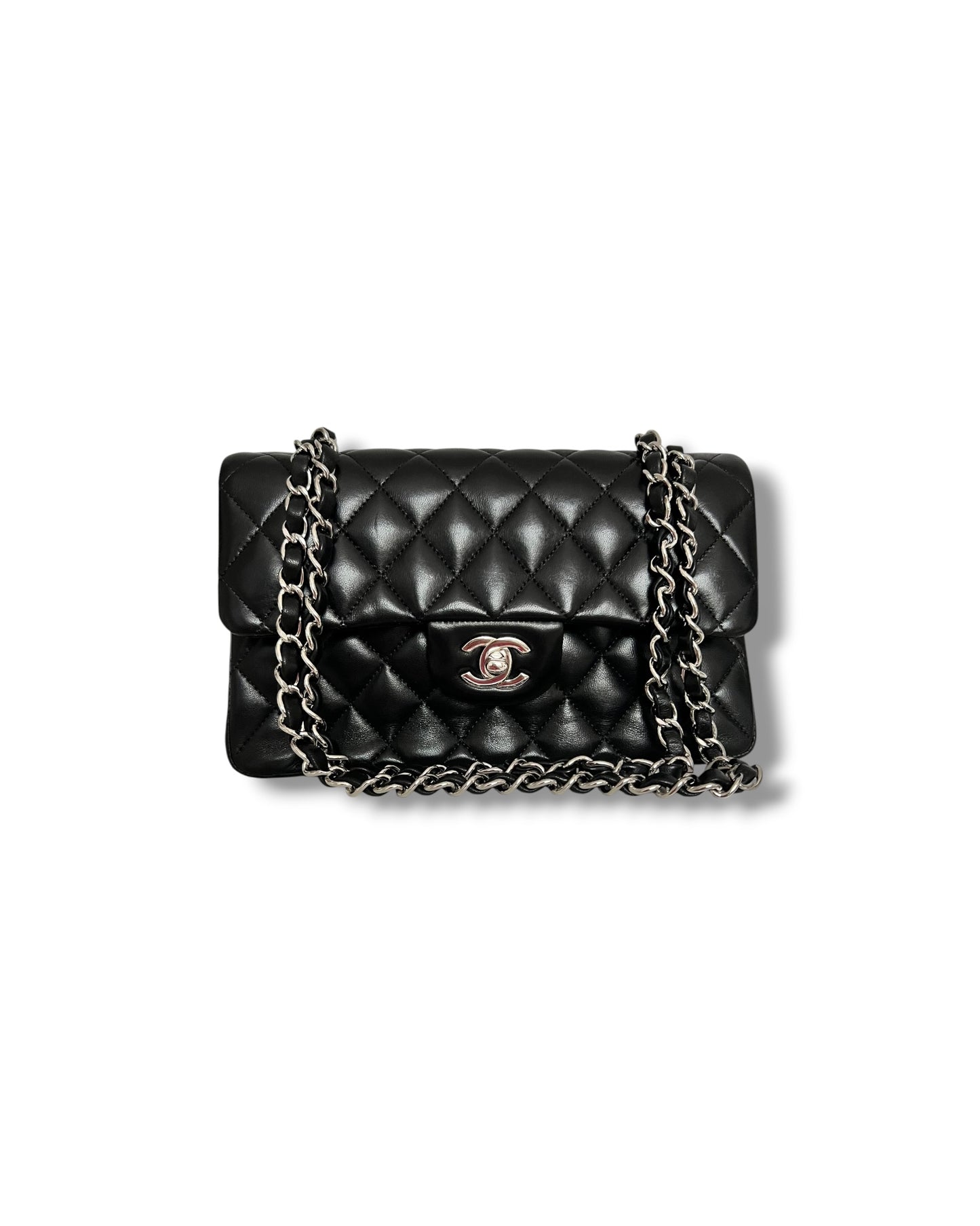 Chanel Small Classic Flap Black Lambskin Silver Tone Hardware