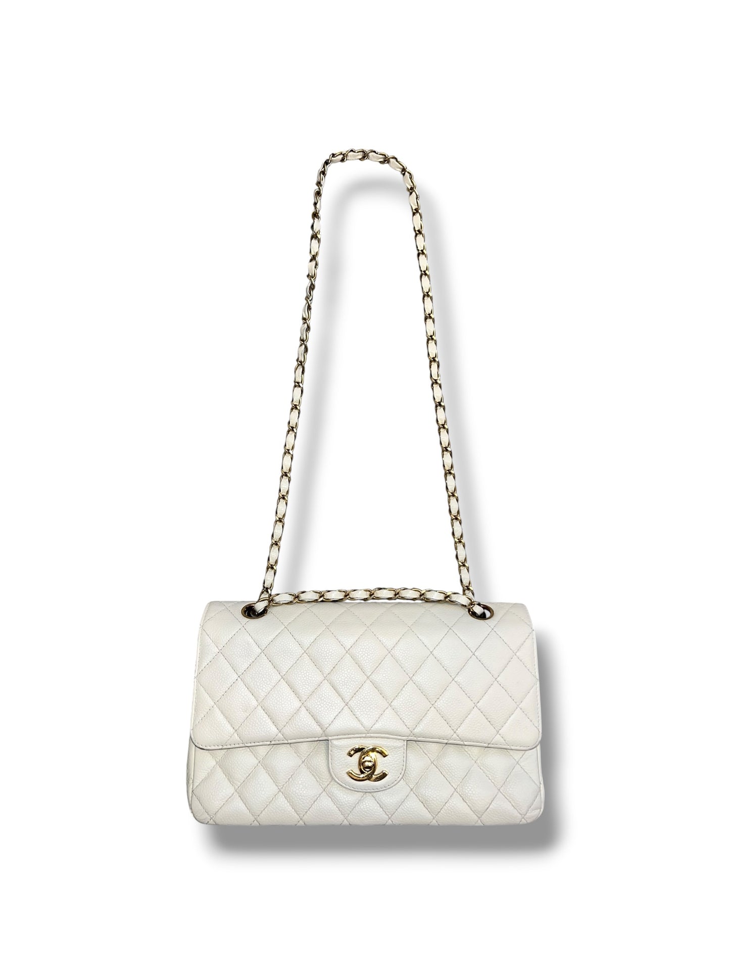 CHANEL Vintage Classic Double Flap Bag | Cream Caviar Leather | 24k Gold Plated Hardware - The Luxury Savvy
