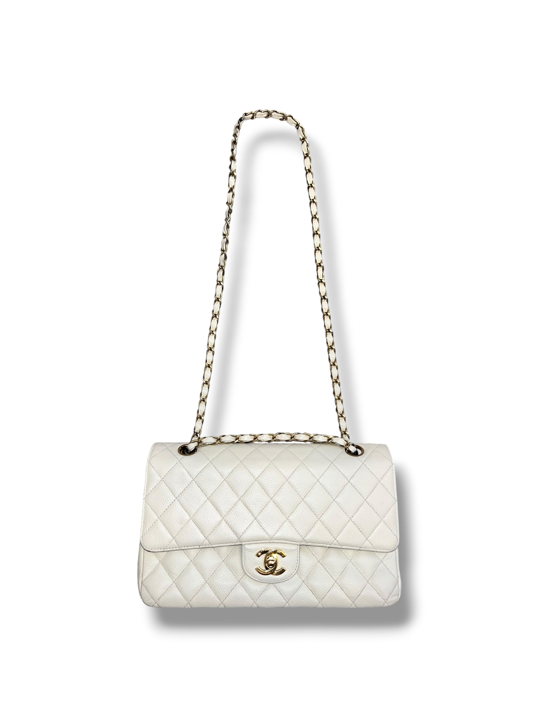 CHANEL Vintage Classic Double Flap Bag | Cream Caviar Leather | 24k Gold Plated Hardware - The Luxury Savvy