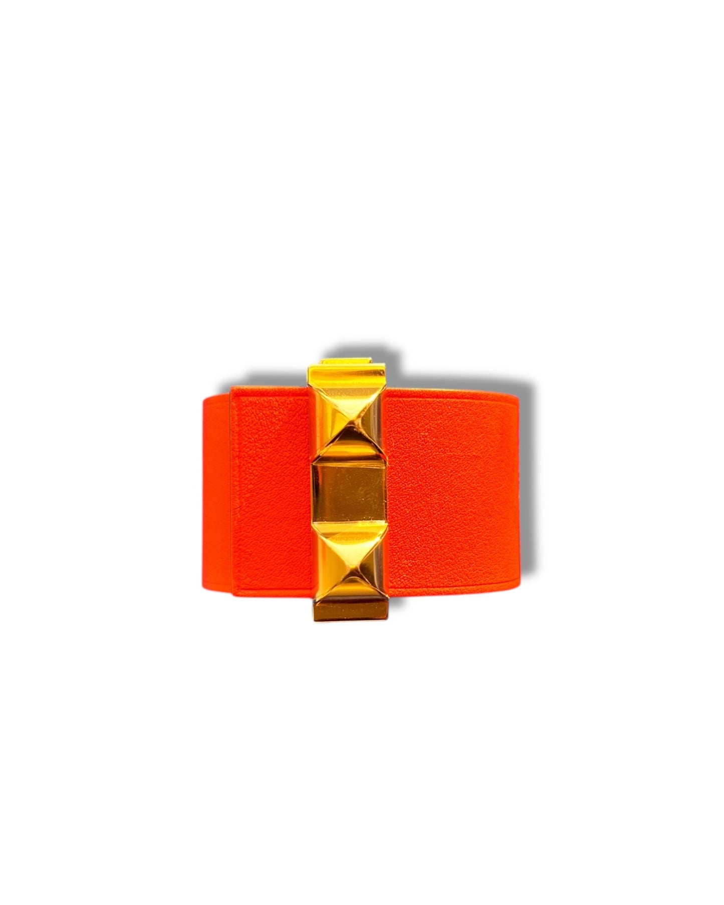 Hermès Imprévisible Bracelet – Swift & Epsom Leather – Blanc and Capucine – Gold Hardware
