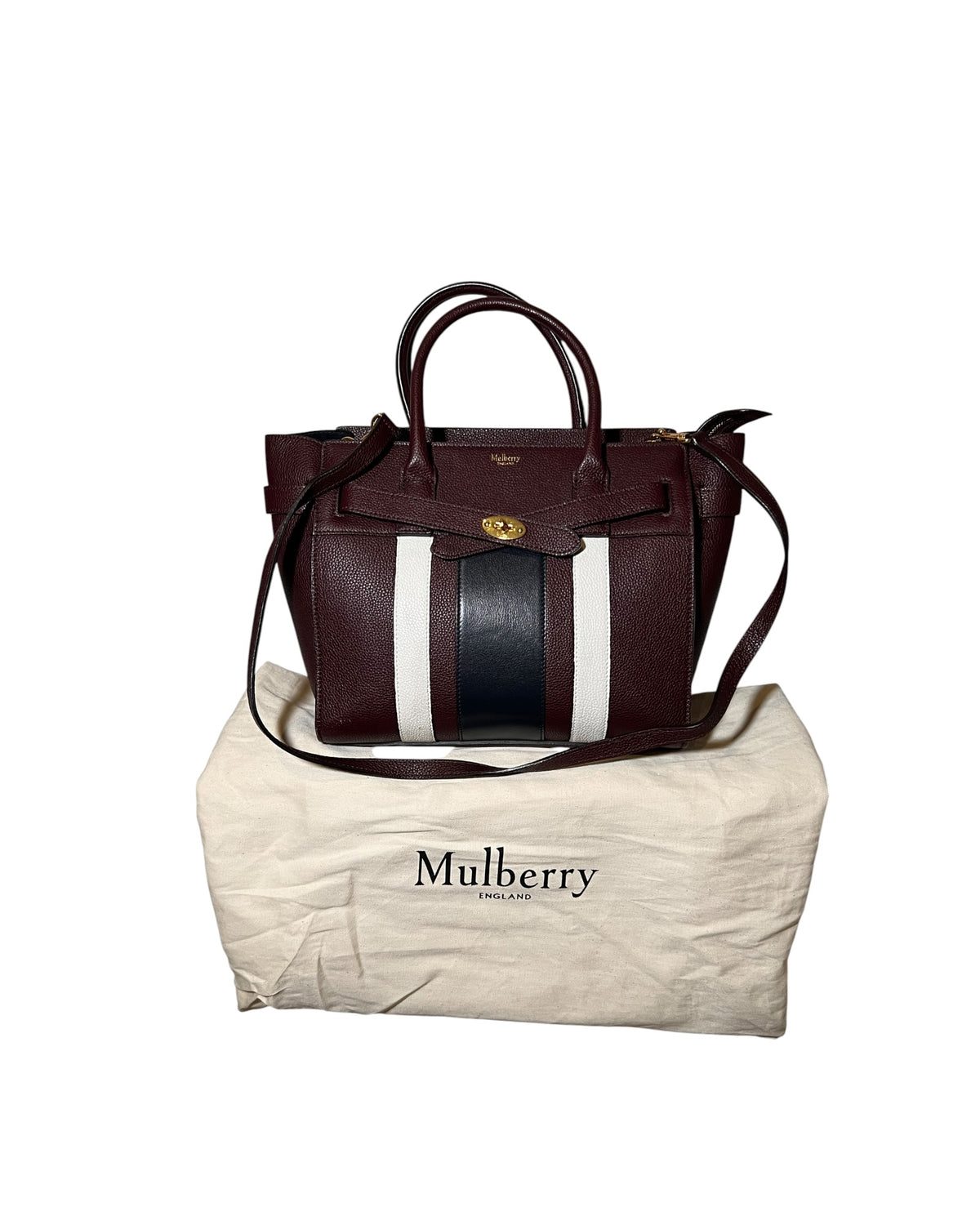 Mulberry College Stripe Tote Burgundy