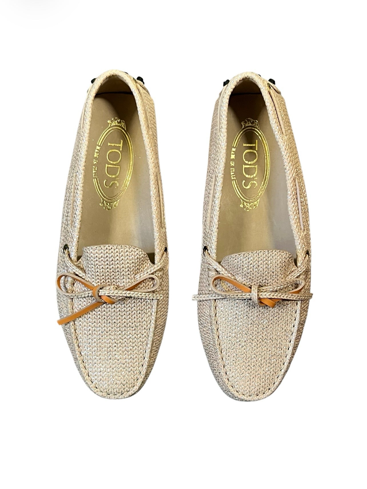 Tod’s Gommino Metallic Raffia Driving Shoes – Size EU 36