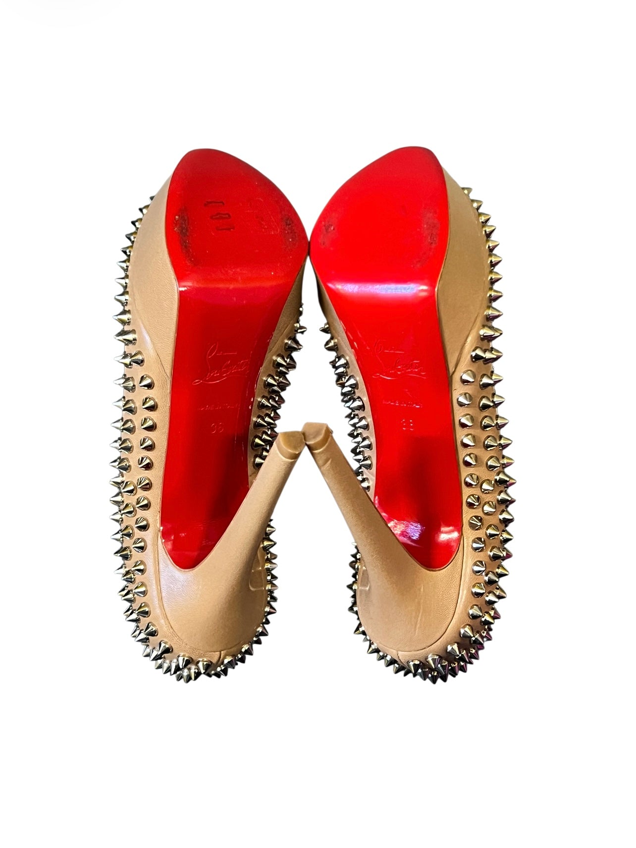 Christian Louboutin Lady Peep Spikes 150 Platform Pumps – Nude Leather – Size EU 36