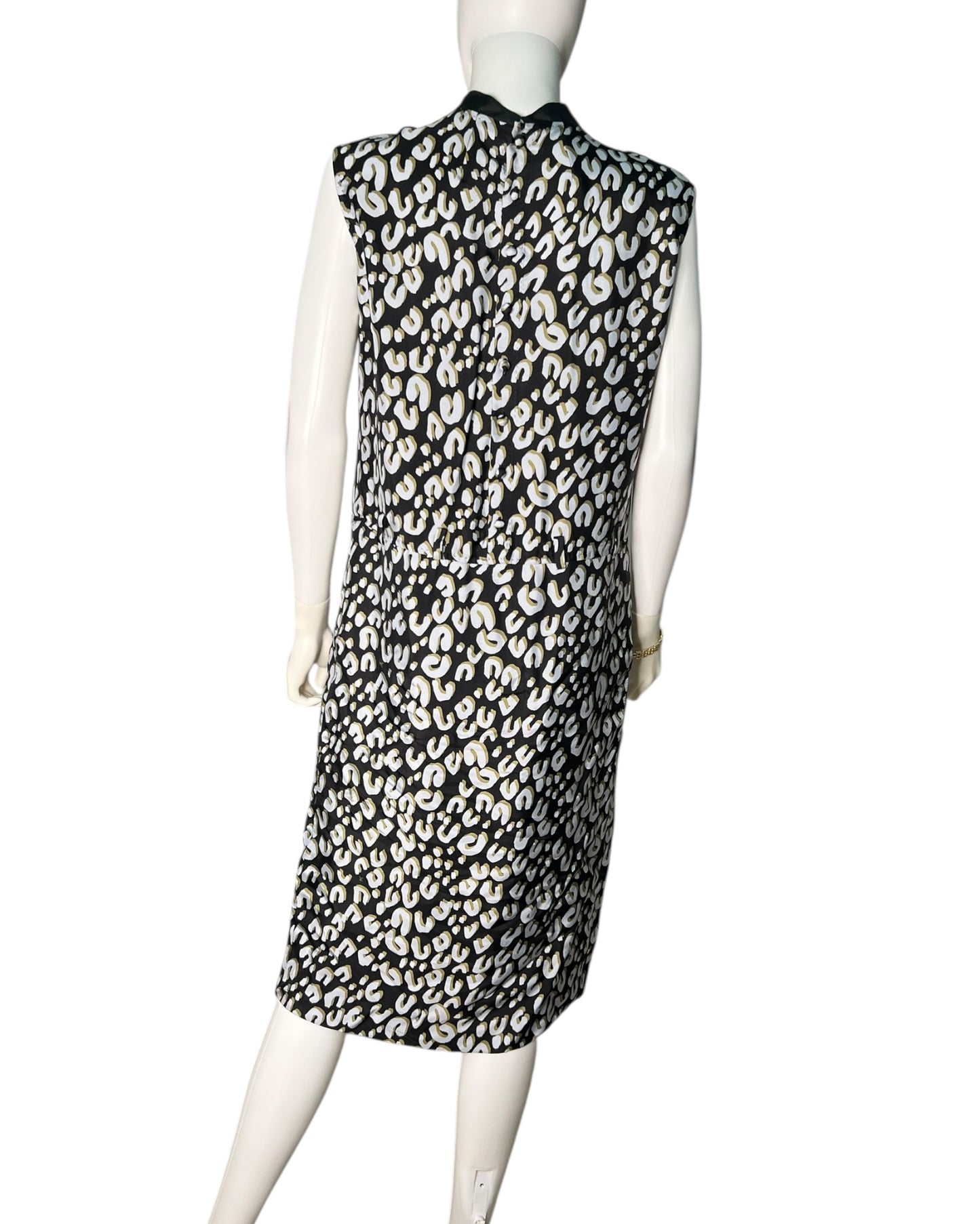Louis Vuitton Printed Silk Sleeveless Bow Tie Midi Dress