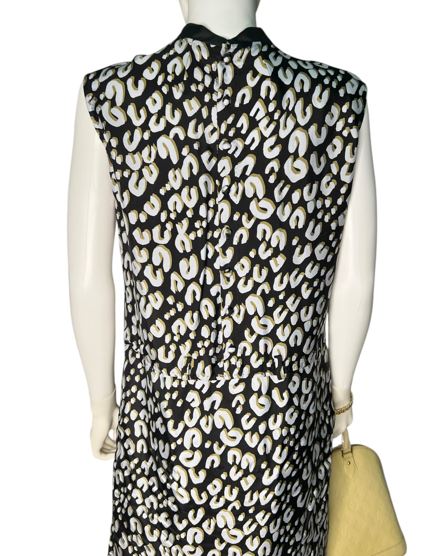 Louis Vuitton Printed Silk Sleeveless Bow Tie Midi Dress