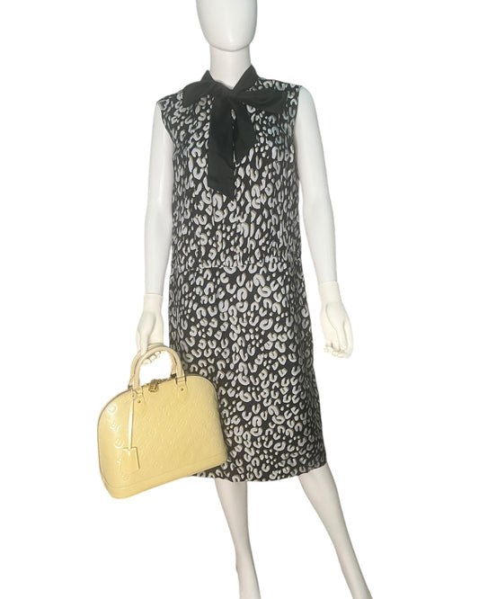 Louis Vuitton Printed Silk Sleeveless Bow Tie Midi Dress