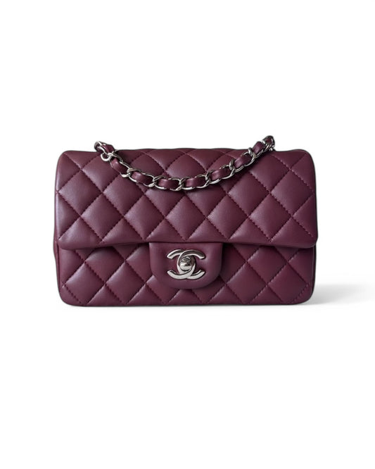Pre-owned Chanel Burgundy Lambskin Mini Rectangular Flap Bag – Silver Hardware – Series 28 - The Luxury Savvy