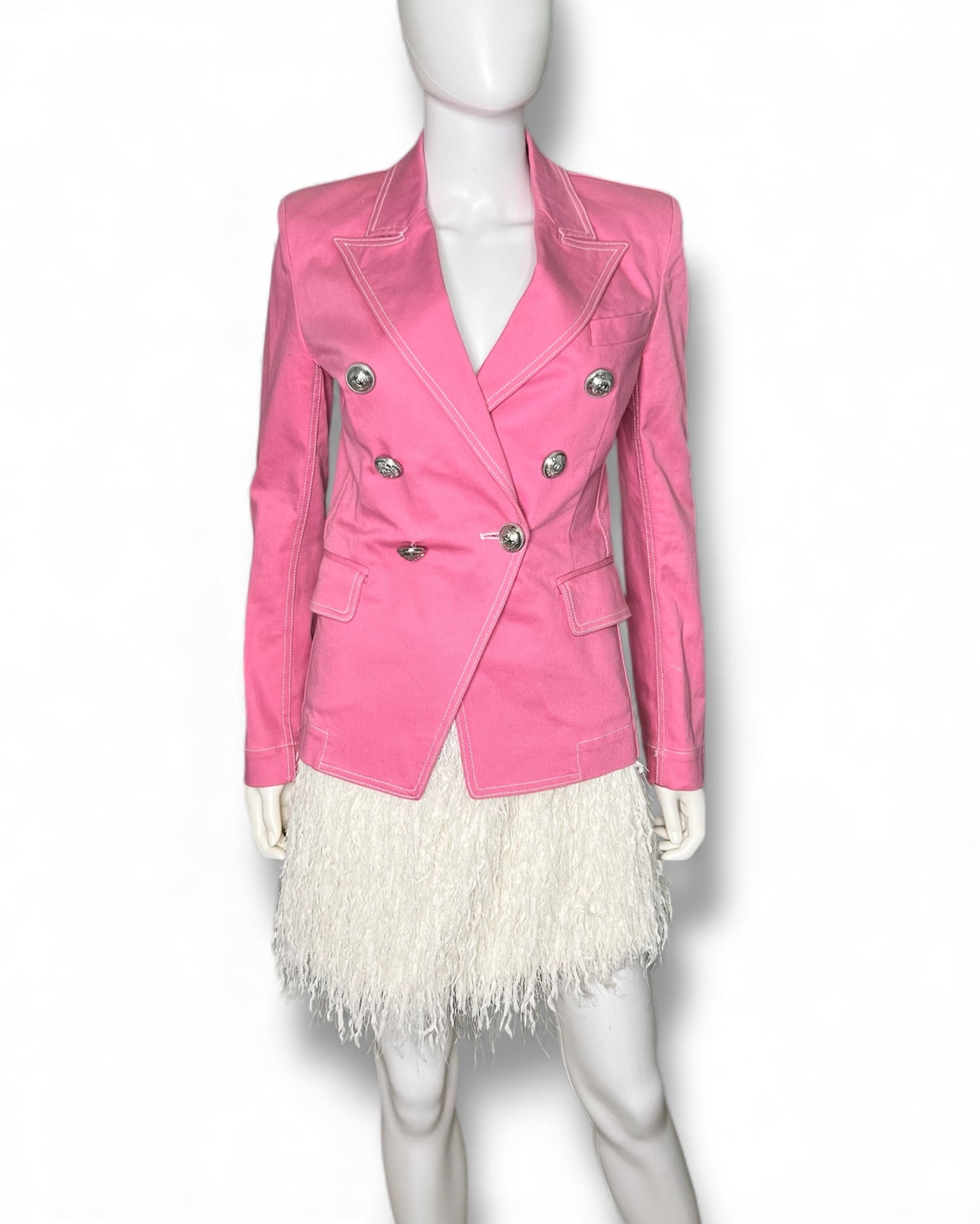 Balmain Pink Double-Breasted Blazer with Silver-Tone Buttons
