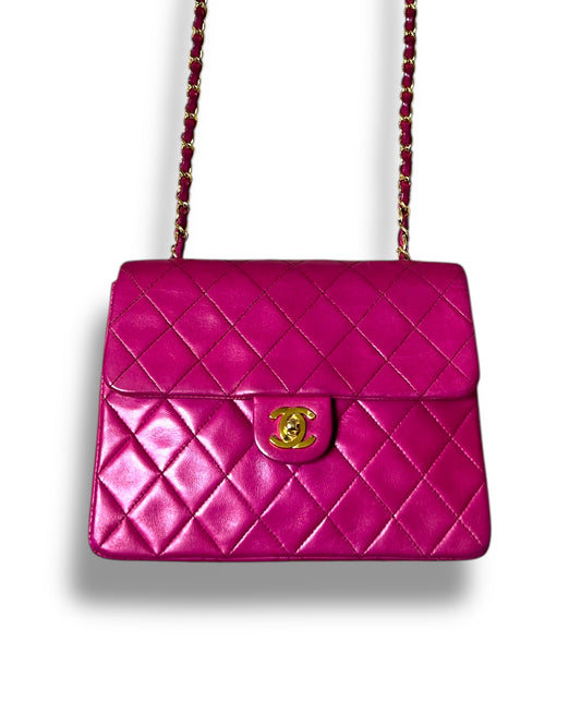 Chanel Vintage Classic Mini Square Flap Bag – Purple Lambskin with 24k Gold - Plated Hardware