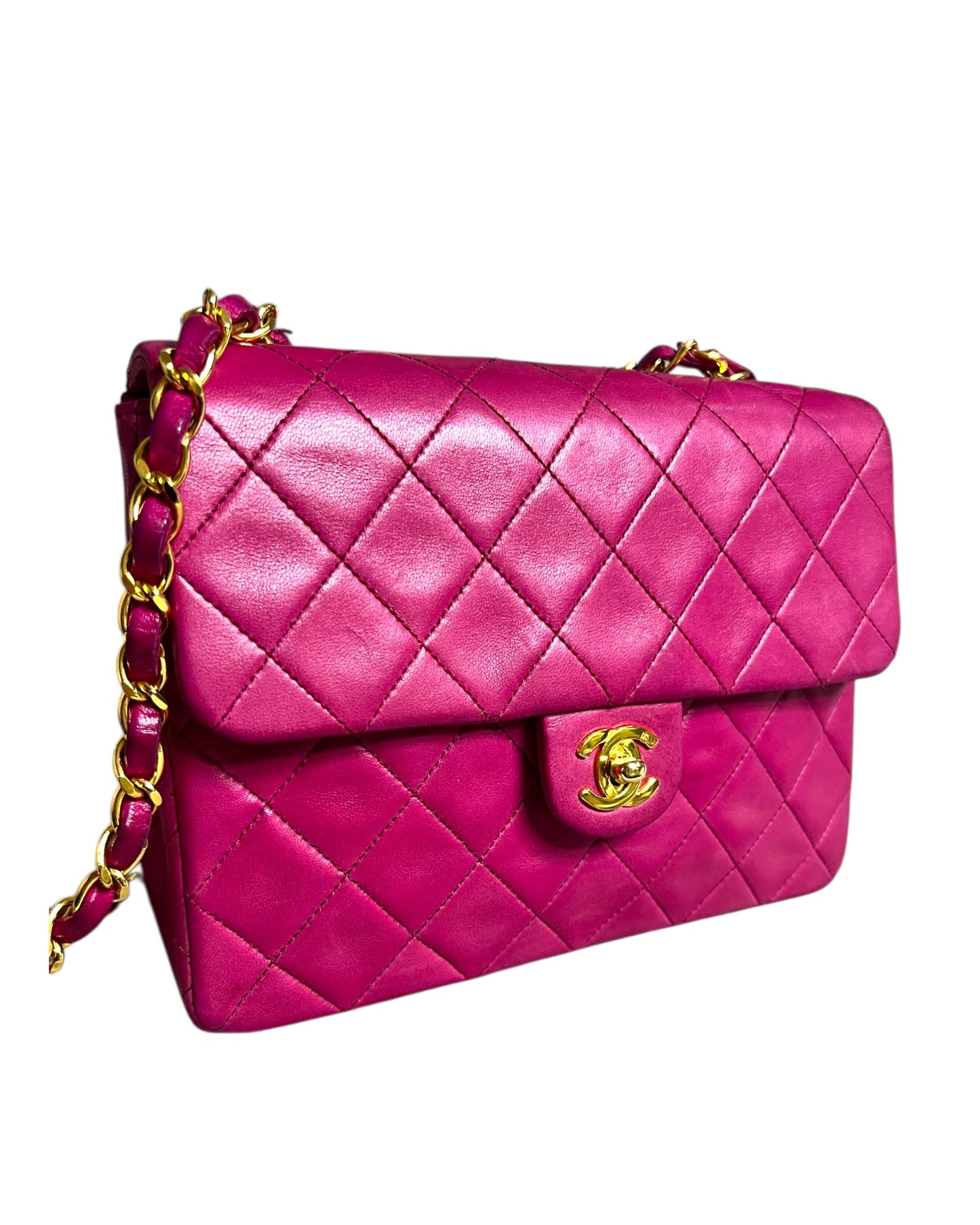 Chanel Vintage Classic Mini Square Flap Bag – Purple Lambskin with 24k Gold - Plated Hardware