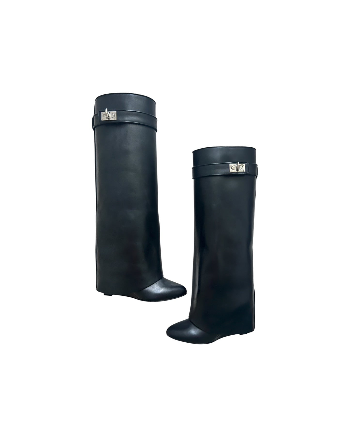 Givenchy Shark Lock Knee High Boots Black Leather | Size EU 36