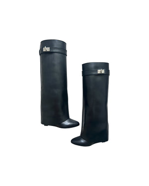 Givenchy Shark Lock Knee High Boots Black Leather | Size EU 36
