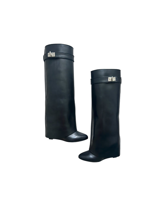 Givenchy Shark Lock Knee High Boots Black Leather | Size EU 36