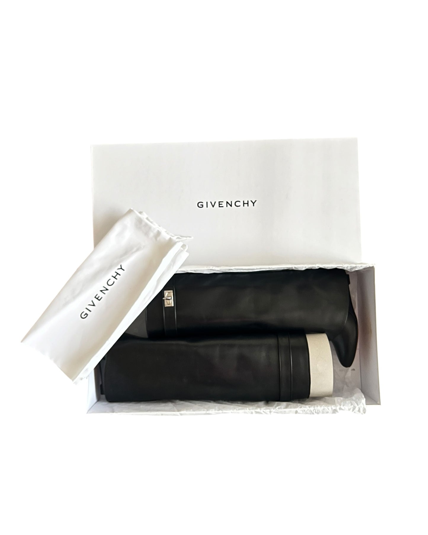 Givenchy Shark Lock Knee High Boots Black Leather | Size EU 36